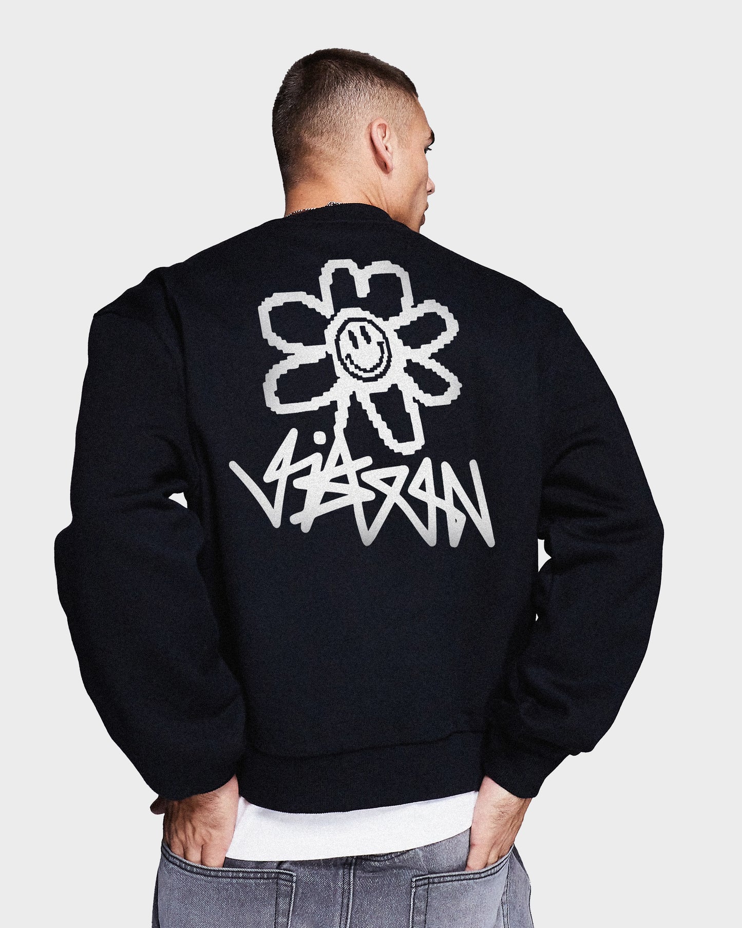 CREWNECK SUNFLOWERS BLACK